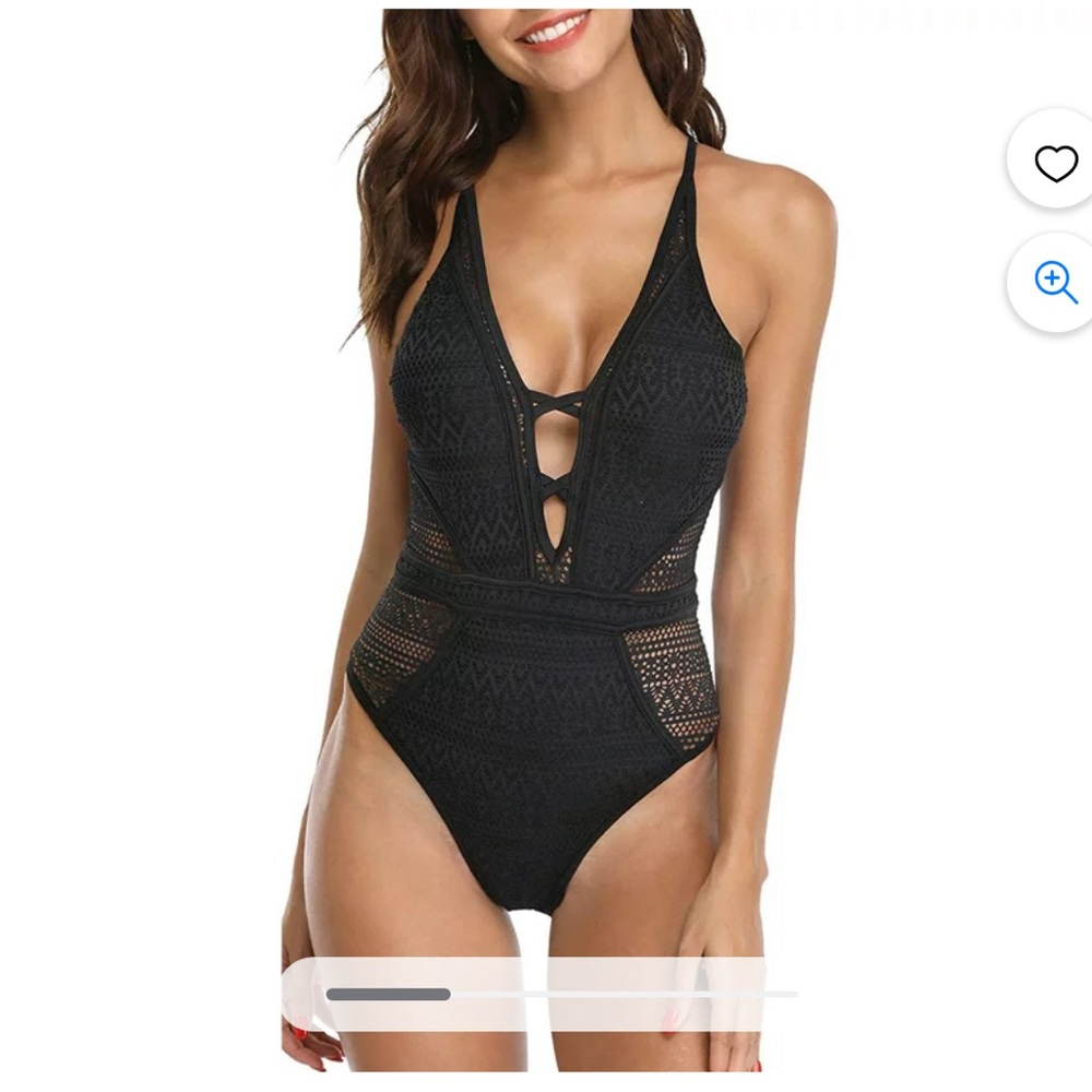 Charmo Crochet One Piece Swimsuits for Women Sexy V-Neck Bathing Suit